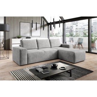 Canapé d'angle convertible - SIDNEY VELOURS - en velours Luxe - 5/6 places, gris clair, angle droit (vu de face)