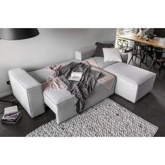 Canapé d'angle convertible - SIDNEY VELOURS - en velours Luxe - 5/6 places, gris clair, angle droit (vu de face)