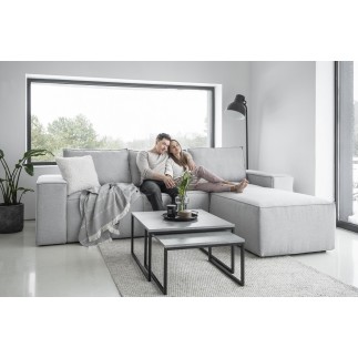 Canapé d'angle convertible - SIDNEY VELOURS - en velours Luxe - 5/6 places, gris clair, angle droit (vu de face)
