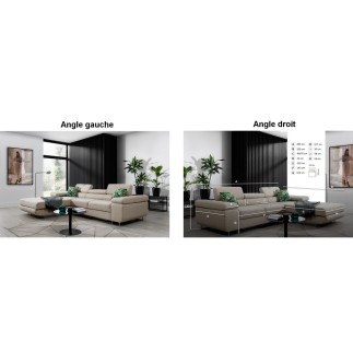 Canapé d'angle convertible ARMEL en tissu luxe 5 places, beige clair, avec coffre, angle gauche (vu de face)