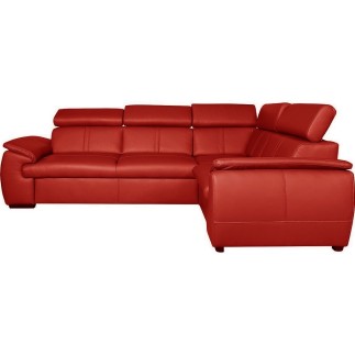 Canapé d'angle en 100% cuir de luxe italien , 5 places Cintia, couleur rouge foncé, angle droit