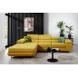 Canapé d'angle convertible ARMEL en tissu luxe 5 places, jaune moutarde, avec coffre, angle gauche (vu de face)