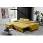 Canapé d'angle convertible ARMEL en tissu luxe 5 places, jaune moutarde, avec coffre, angle gauche (vu de face)
