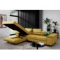 Canapé d'angle convertible ARMEL en tissu luxe 5 places, jaune moutarde, avec coffre, angle gauche (vu de face)