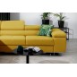 Canapé d'angle convertible ARMEL en tissu luxe 5 places, jaune moutarde, avec coffre, angle gauche (vu de face)
