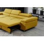 Canapé d'angle convertible ARMEL en tissu luxe 5 places, jaune moutarde, avec coffre, angle gauche (vu de face)