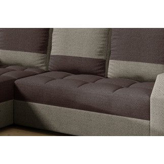 - Canapé d'angle convertible - ARTE - en tissu de qualité - marron et beige, 3/4 places, angle gauche (vu de face)