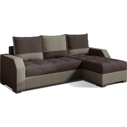 Canapé d'angle convertible - ARTE - en tissu de qualité - marron et beige, 3/4 places, angle droit (vu de face)