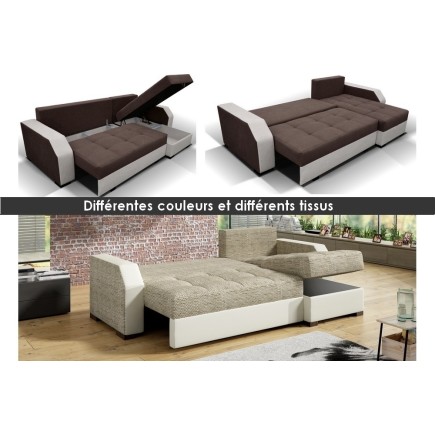Canapé d'angle convertible - ARTE - en tissu de qualité - marron et beige, 3/4 places, angle droit (vu de face)