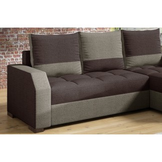 Canapé d'angle convertible - ARTE - en tissu de qualité - marron et beige, 3/4 places, angle droit (vu de face)