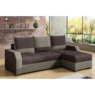 Canapé d'angle convertible - ARTE - en tissu de qualité - marron et beige, 3/4 places, angle droit (vu de face)