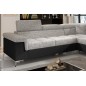 Canapé d'angle convertible - ERMAN - en tissu et simili 5 places, gris et noir, angle droit (vu de face)