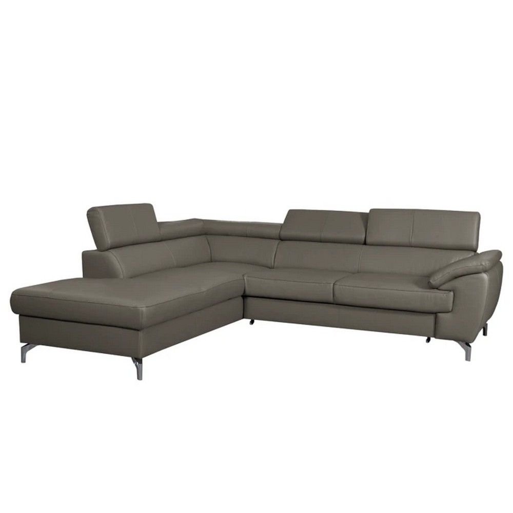 Canapé d'angle convertible en cuir italien de luxe 5/6 places FINLANDE avec coffre, taupe, angle gauche