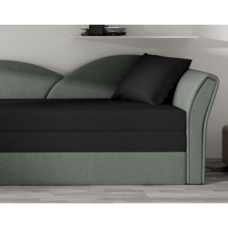 Banquette lit gigogne en tissu de qualité bicolore noir et gris-vert, angle droit- AGATA