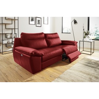 Canapé 3 places avec 2 relax en 100% tout cuir épais de luxe italien avec 2 relax électriques, PERINI, rouge foncé