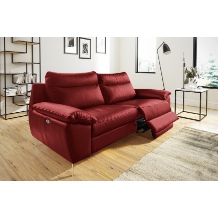Canapé 3 places avec 2 relax en 100% tout cuir épais de luxe italien avec 2 relax électriques, PERINI, rouge foncé