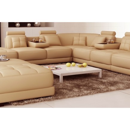 Canapé d'angle en cuir 7/8 places ELIXIR, beige, angle gauche