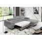 Canapé d'angle convertible ARMEL en velours luxe 5 places, couleur gris, avec coffre, angle droit (vu de face)
