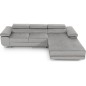 Canapé d'angle convertible ARMEL en velours luxe 5 places, couleur gris, avec coffre, angle droit (vu de face)
