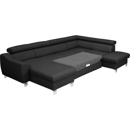 Canapé d'angle convertible en cuir italien de luxe 7/8 places ASTON, noir, angle droit