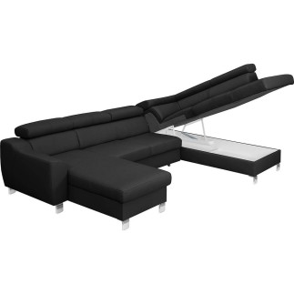 Canapé d'angle convertible en cuir italien de luxe 7/8 places ASTON, noir, angle droit