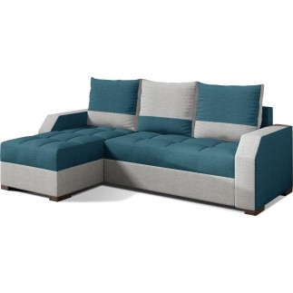 - Canapé d'angle convertible - ARTE - en tissu de qualité - turquoise et gris, 3/4 places, angle gauche (vu de face)