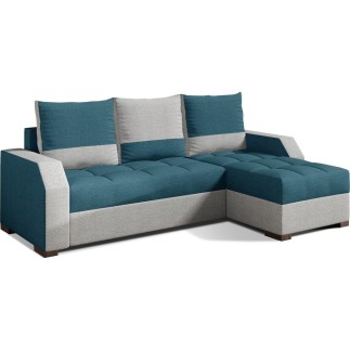 Canapé d'angle convertible - ARTE - en tissu de qualité - turquoise et gris, 3/4 places, angle droit (vu de face)