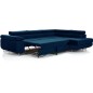 Canapé d'angle convertible en tissu velours luxe 5 places, ANNECY VELOURS, couleur bleu foncé, angle droit (vu de face)