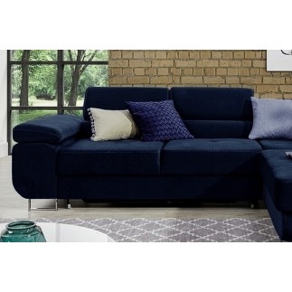 Canapé d'angle convertible en tissu velours luxe 5 places, ANNECY VELOURS, couleur bleu foncé, angle droit (vu de face)