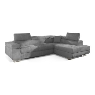 Canapé d'angle convertible en tissu velours luxe 5 places, ANNECY VELOURS, couleur gris clair, angle droit (vu de face)