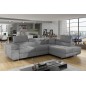 Canapé d'angle convertible en tissu velours luxe 5 places, ANNECY VELOURS, couleur gris clair, angle droit (vu de face)