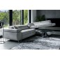 Canapé d'angle convertible en tissu velours luxe 5 places, ANNECY VELOURS, couleur gris clair, angle droit (vu de face)