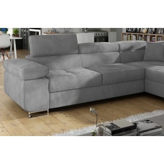 Canapé d'angle convertible en tissu velours luxe 5 places, ANNECY VELOURS, couleur gris clair, angle droit (vu de face)