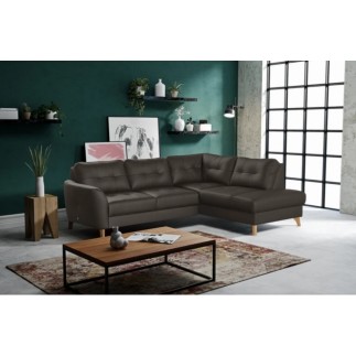 Canapé d'angle convertible en cuir italien de luxe 5 places NORIA avec coffre, chocolat, angle droit