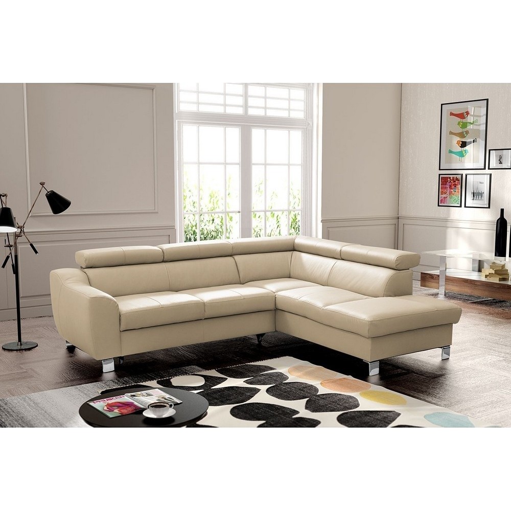 Canapé d'angle convertible en cuir italien de luxe 5 places ASTRID, beige, angle droit