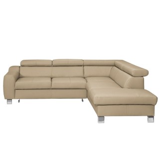 Canapé d'angle convertible en cuir italien de luxe 5 places ASTRID, beige, angle droit