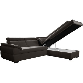 Canapé d'angle convertible en cuir italien de luxe 5/6 places TONY, avec coffre, chocolat, angle droit