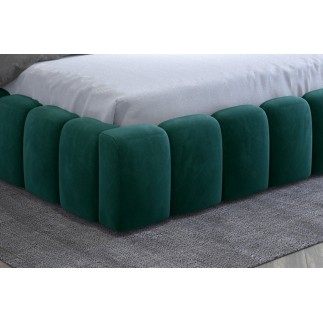 Lit 180x200 rembourré en velours luxe avec coffre et éclairage LED, vert, LANA