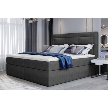 Ensemble boxspring complet tête de lit + sommiers + matelas + surmatelas VISTA de VENESETTI - tissu luxe gris foncé - 180 x 200