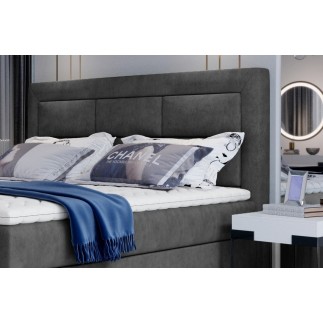 Ensemble boxspring complet tête de lit + sommiers + matelas + surmatelas VISTA de VENESETTI - tissu luxe gris foncé - 180 x 200