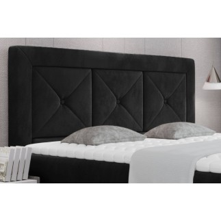 Ensemble boxspring complet tête de lit + sommiers + matelas + surmatelas IDYLLE - velours luxe noir - 140x200 cm