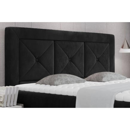 Ensemble boxspring complet tête de lit + sommiers + matelas + surmatelas IDYLLE - velours luxe noir - 140x200 cm