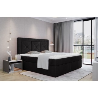 Ensemble boxspring complet tête de lit + sommiers + matelas + surmatelas IDYLLE - velours luxe noir - 140x200 cm