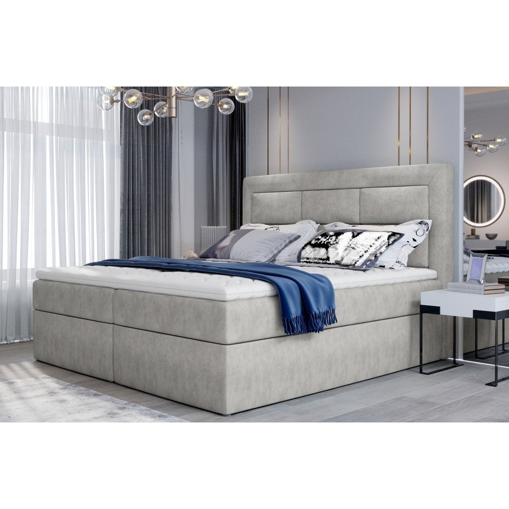 Ensemble boxspring complet tête de lit + sommiers + matelas + surmatelas VISTA de VENESETTI - tissu luxe gris - 180 x 200 cm, 18