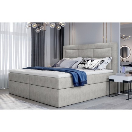 Ensemble boxspring complet tête de lit + sommiers + matelas + surmatelas VISTA de VENESETTI - tissu luxe gris - 180 x 200 cm