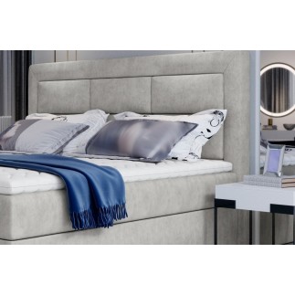 Ensemble boxspring complet tête de lit + sommiers + matelas + surmatelas VISTA de VENESETTI - tissu luxe gris - 180 x 200 cm, 18