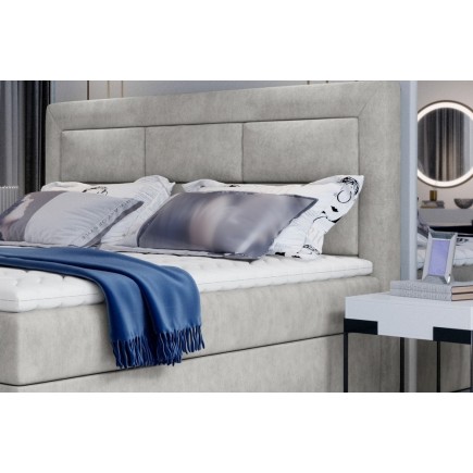 Ensemble boxspring complet tête de lit + sommiers + matelas + surmatelas VISTA de VENESETTI - tissu luxe gris - 180 x 200 cm, 18