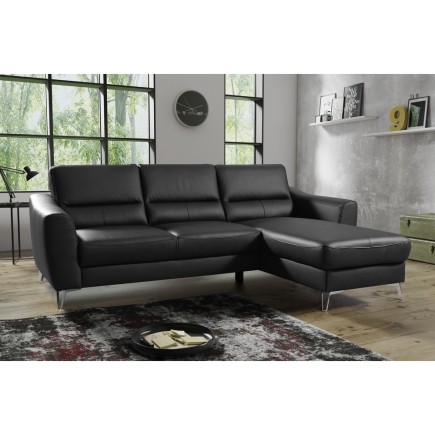 Canapé d'angle convertible en cuir italien de luxe 5 places SANTORIN, avec coffre, noir, angle droit