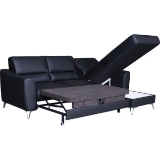 Canapé d'angle convertible en cuir italien de luxe 5 places SANTORIN, avec coffre, noir, angle droit