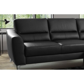 Canapé d'angle convertible en cuir italien de luxe 5 places SANTORIN, avec coffre, noir, angle droit